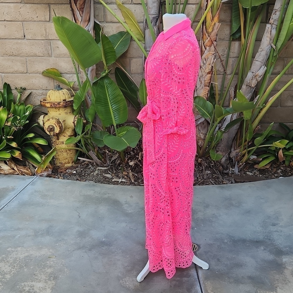 Lilly Pulitzer Amrita Maxi Shirt Dress Hot pink eyelet size 00 010634 - Picture 2 of 12